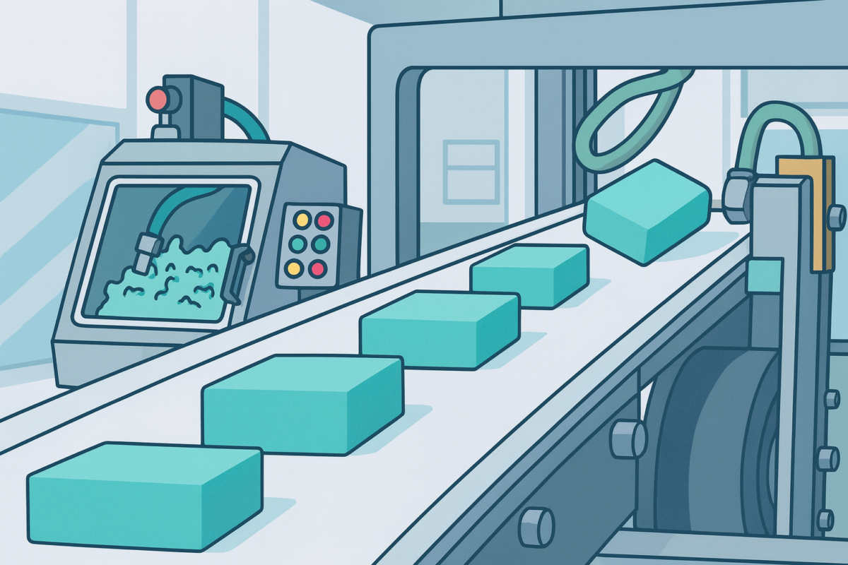 固形石けん製造の歴史的な工場イラスト